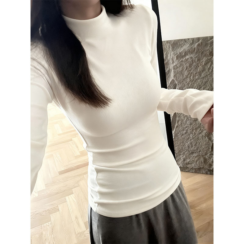 纯棉白色半高领打底衫女春秋冬季内搭正肩长袖t恤修身高级感上衣,女装/女士精品,T恤,淘宝优惠券,粉丝福利购,淘宝优惠卷