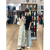 裤 美式 小个子设计感直筒阔腿工装 女夏薄款 高街辣妹vibe白色牛仔裤