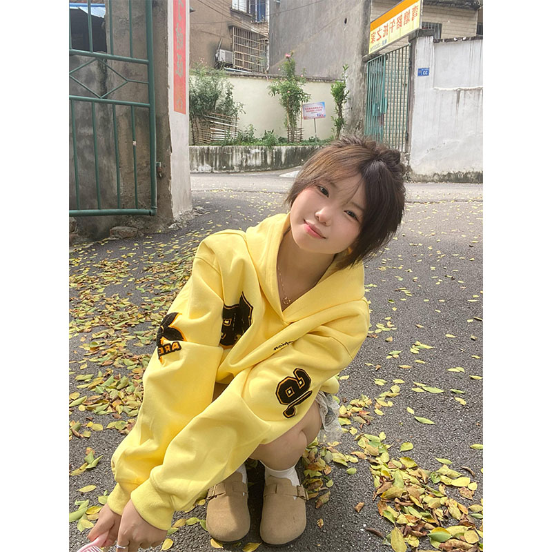 美式高街重工刺绣连帽卫衣女秋冬