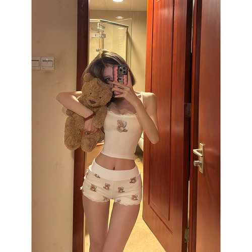 美式辣妹小熊吊带背心女夏季休闲