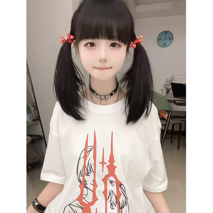 美式高街动漫印花短袖t恤女夏2025新款oversize情侣半袖白色上衣