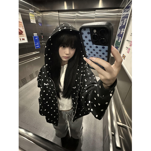 美式波点满印小狗刺绣连帽拉链卫衣女2025新款秋冬季加绒加厚外套