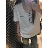 宽松半袖 美式 2026新款 t恤女夏季 内搭潮牌正肩上衣 纯棉u领白色短袖