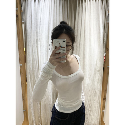 白色U领内搭打底衫女早秋2025新