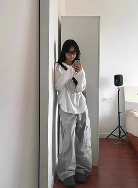 美式复古天使白色长袖t恤女春秋2024新宽松慵懒感防晒罩衫薄上衣