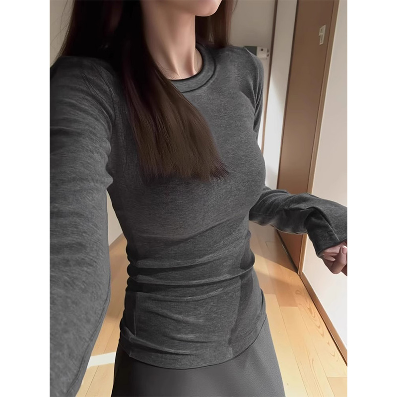 纯棉打底衫女秋冬新款圆领外穿