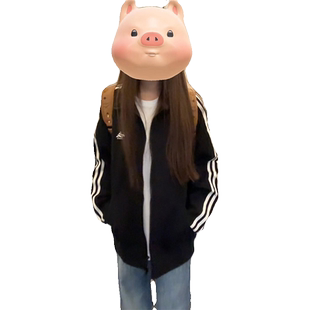 美式撞色三条杠立领黑色卫衣女春秋宽松oversize情侣休闲开衫外套