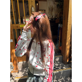 美式 拉链外套 织带条纹开衫 复古甜酷风星星烫钻立领短款 卫衣女秋季