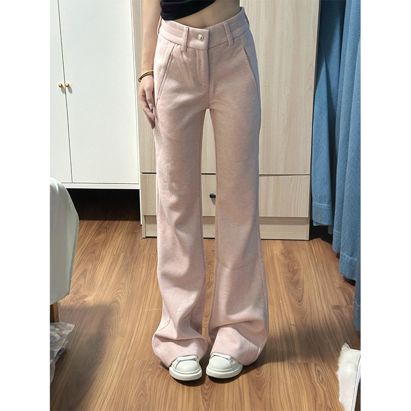 粉色高腰微喇休闲西装裤女冬季新款加绒加厚垂感直筒拖地马蹄裤,女装/女士精品,休闲裤,淘宝优惠券,粉丝福利购,淘宝优惠卷