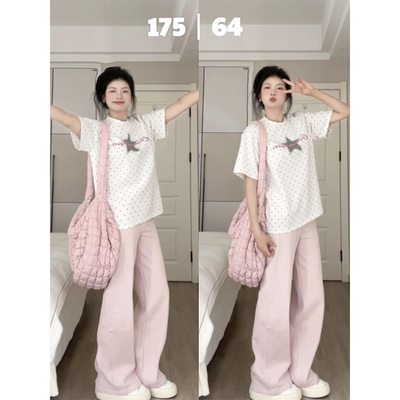 韩系甜美风波点满印白色短袖t恤