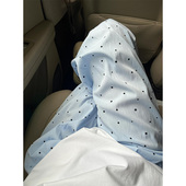 休闲直筒小个子遛弯冰丝肌理感速干裤 蓝色波点山本阔腿裤 女夏薄款