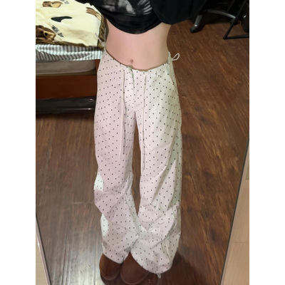 白色波点工装伞兵裤女夏薄款运动
