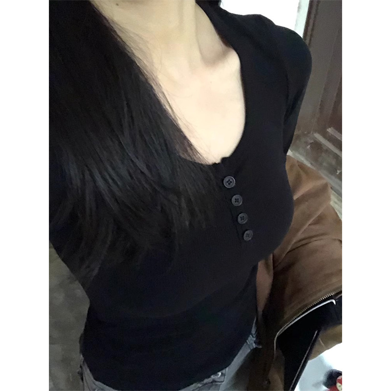 黑色德绒打底衫女秋冬季内搭甜辣