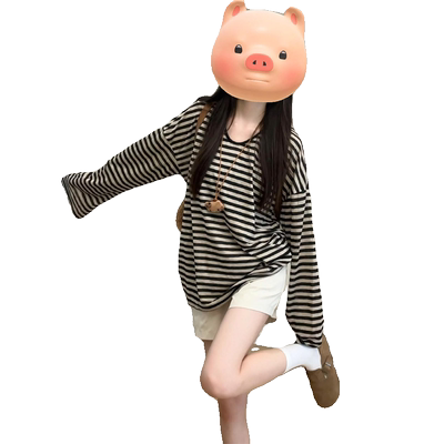 慵懒风条纹喇叭防晒长袖t恤女夏