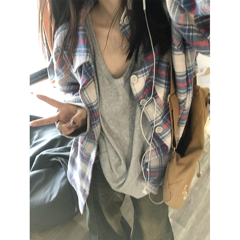美式高街格子衬衫女秋季2024新款