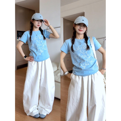 韩系复古滑板印花短袖t恤女夏季