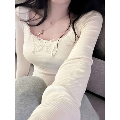 纯欲风蕾丝德绒打底衫女秋冬外穿