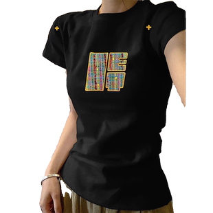 美式短袖纯棉正肩t恤女夏季2025新款内搭短款修身设计感小众上衣