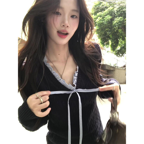 韩系学院风v领针织衫毛衣女秋冬