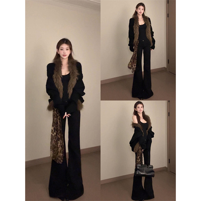 黑色加绒加厚微喇牛仔裤女冬季2