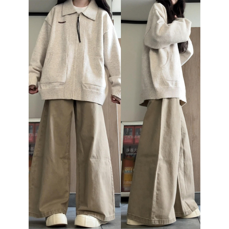 美式复古卡其色牛仔裤女秋冬2025