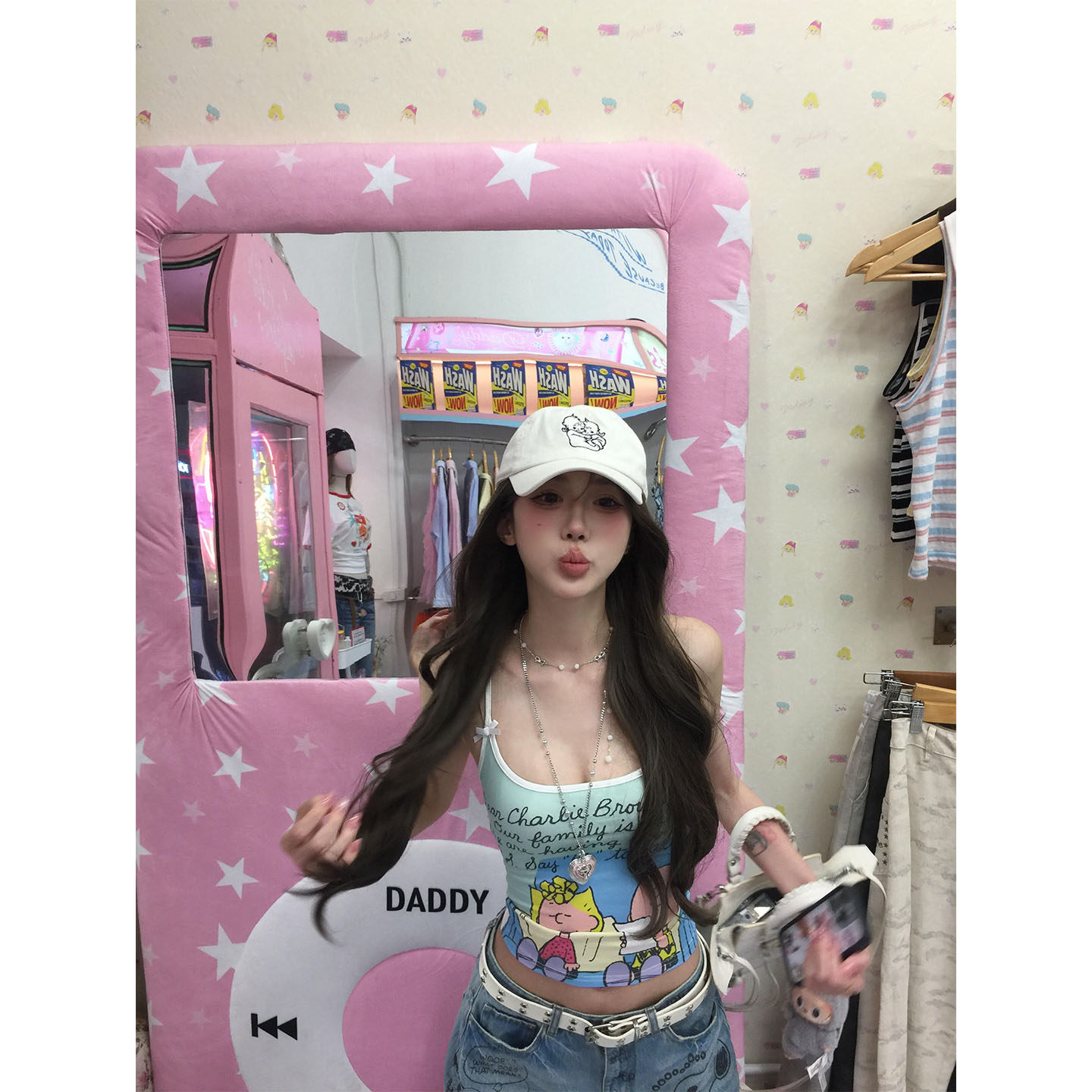 史努比漫画印花吊带小背心女夏季多巴胺穿搭辣妹外穿无袖打底上衣