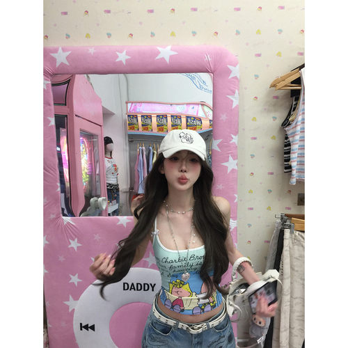 史努比漫画印花吊带小背心女夏季