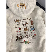 可爱腊肠小狗刺绣连帽卫衣女秋冬加绒加厚高级感软糯休闲宽松外套