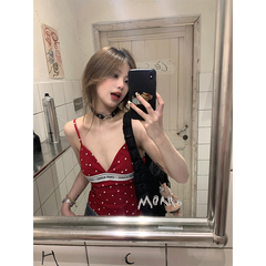 纯欲性感波点吊带小背心女夏季外穿内搭打底修身辣妹独特绝美上衣