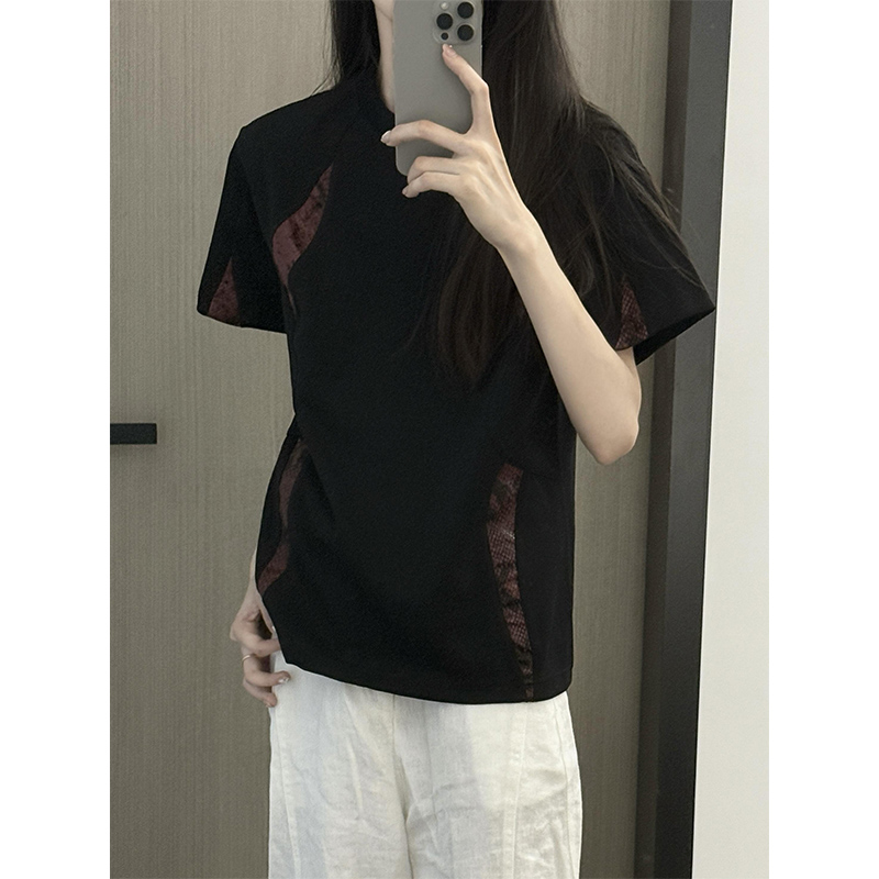 美式高街撞色拼接解构短袖t恤女