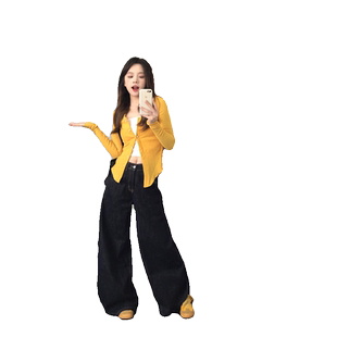 黄色针织衫外套女韩系开衫秋季薄款2024新款修身显瘦防晒长袖上衣
