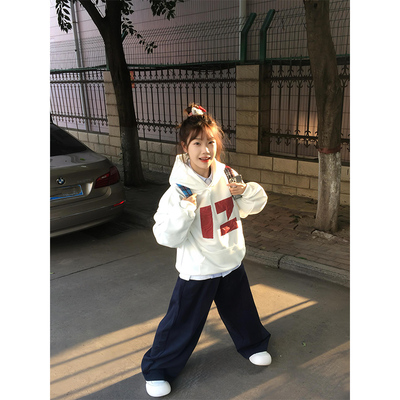 国潮牌连帽小个子加绒加厚卫衣女