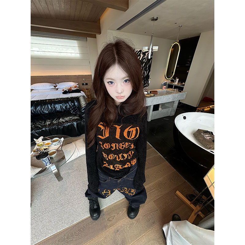 美式高街辣妹字母印花长袖t恤女秋季内搭设计感小众修身打底上衣,女装/女士精品,T恤,淘宝优惠券,粉丝福利购,淘宝优惠卷