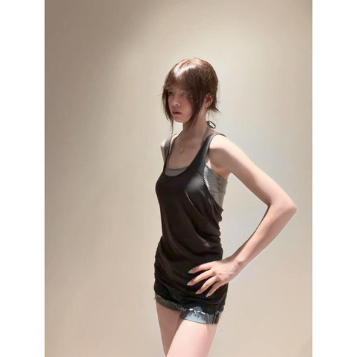 美式假两件吊带工字背心女2026新