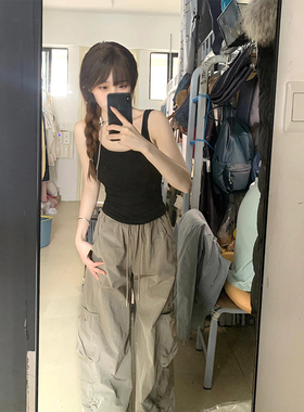 美式黑色吊带背心女美背2024新款夏季内搭打底带胸垫无袖外穿上衣