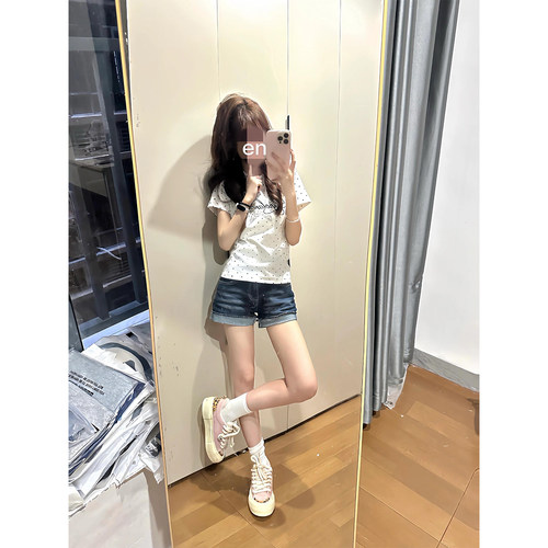 韩系豹纹星星设计感短袖t恤女夏