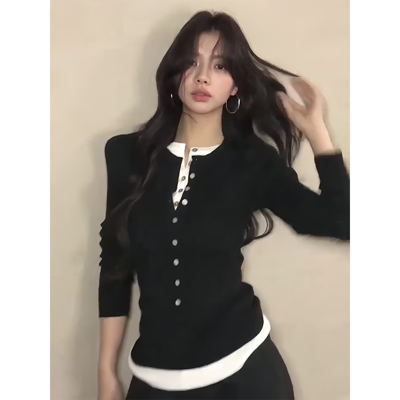 黑色假两件内搭打底衫女秋冬2025