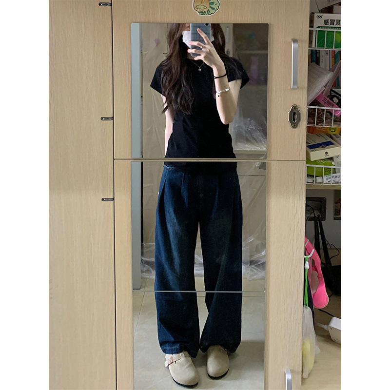 纯棉正肩黑色短袖t恤女2024新款