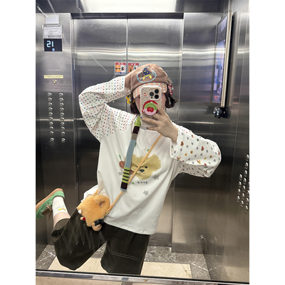 星星彩色波点小熊插肩袖长袖t恤