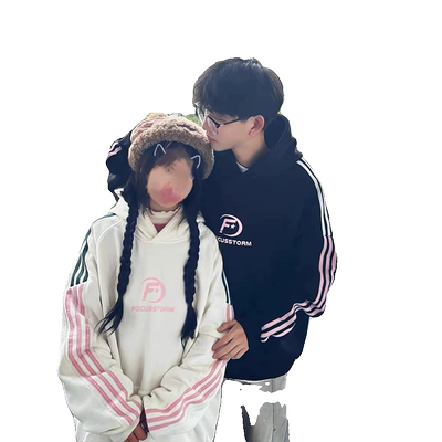 国潮美式黑色连帽卫衣女2024新款