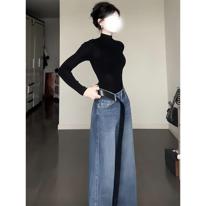 黑色半高领保暖内搭打底衫女秋冬