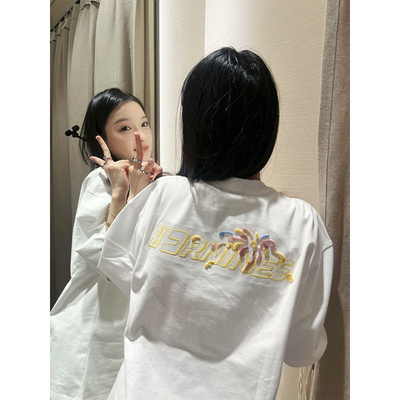 美式高街烟花刺绣纯棉短袖t恤女