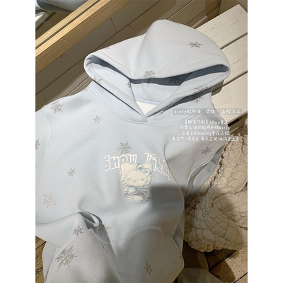 韩系甜美kitty猫咪刺绣卫衣女冬