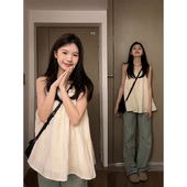 杏色甜美泰式 上衣 别致小众甜辣妹风无袖 小吊带背心女外穿夏季 法式