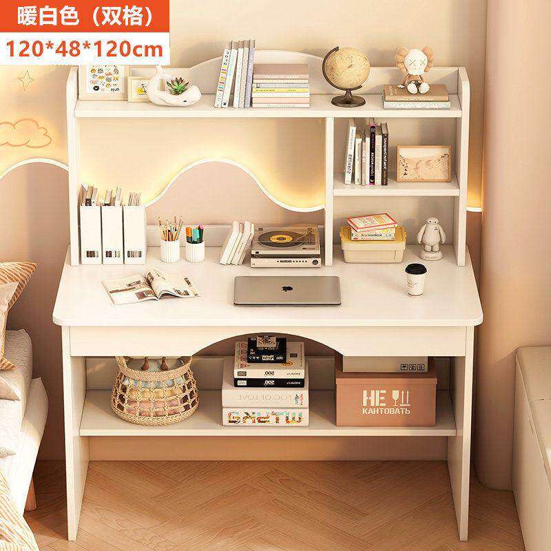 家用书桌书柜一体简约台式学生学习桌卧室梳妆台置物柜电脑桌