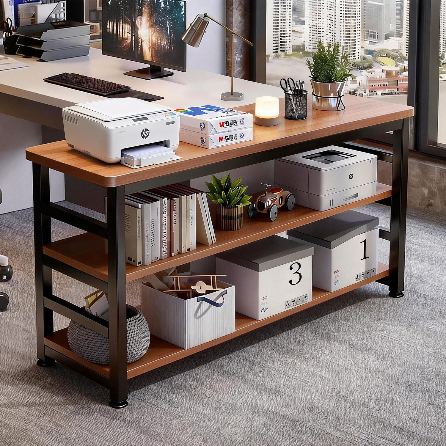 打印机置物架办公室工位侧边收纳架落地多层桌边文件矮柜收纳柜子