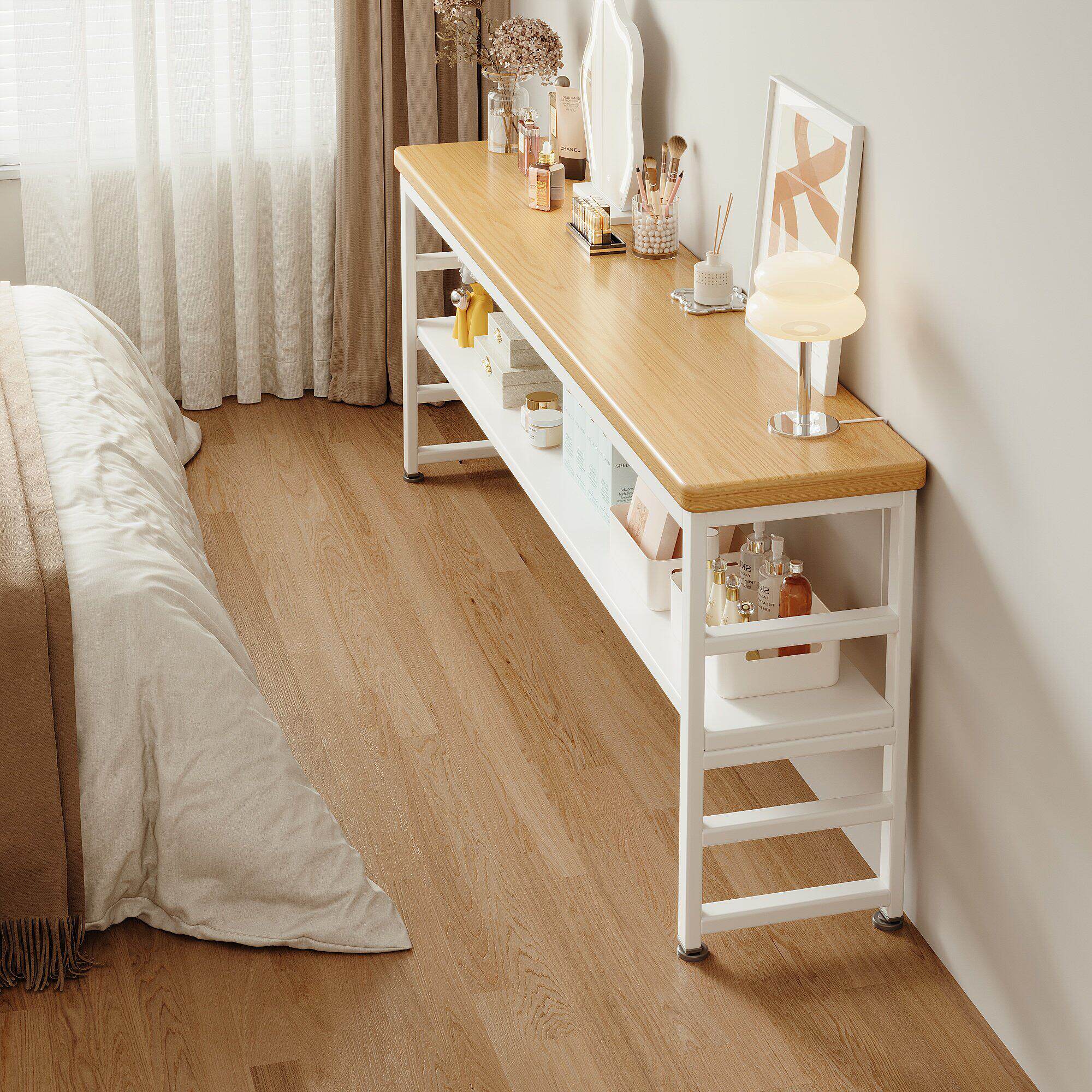 卧室床尾极窄置物架化妆台小型多层收纳层架书架桌面落地窄边陈列