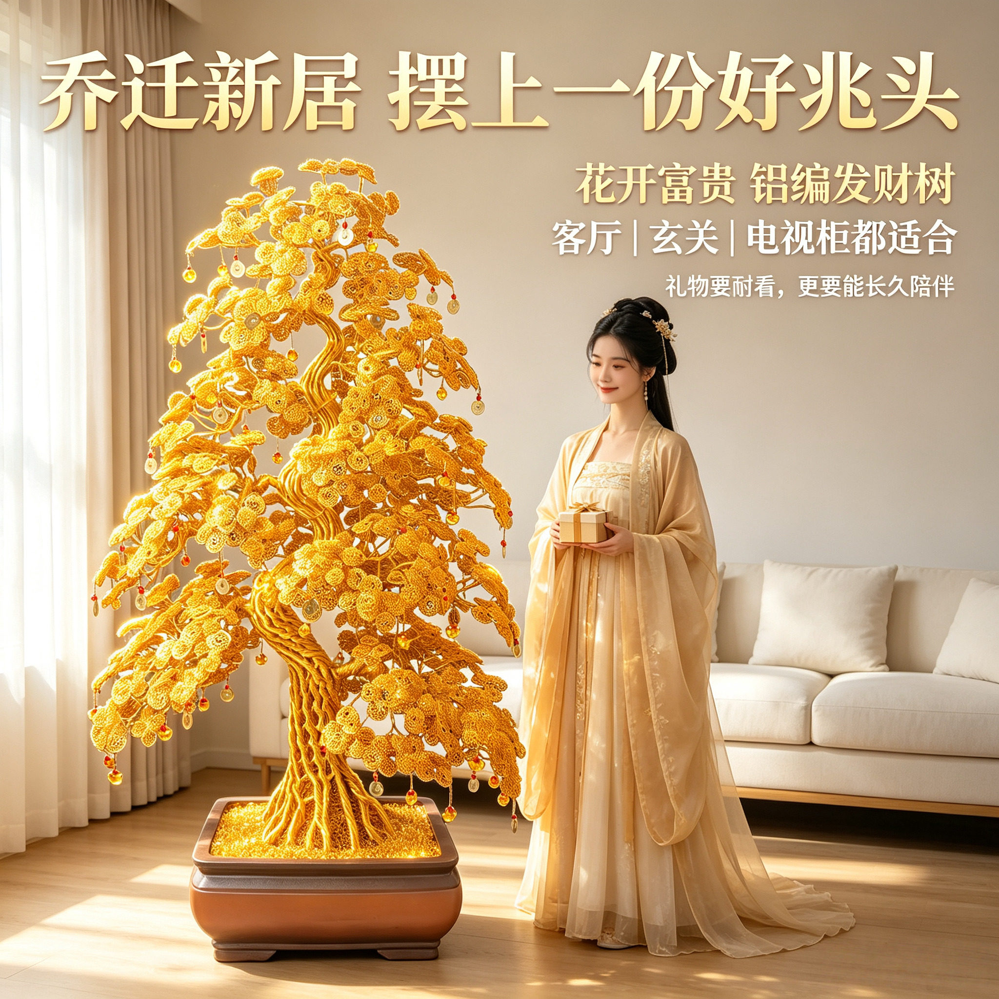 金色摇钱树婚房布置套装