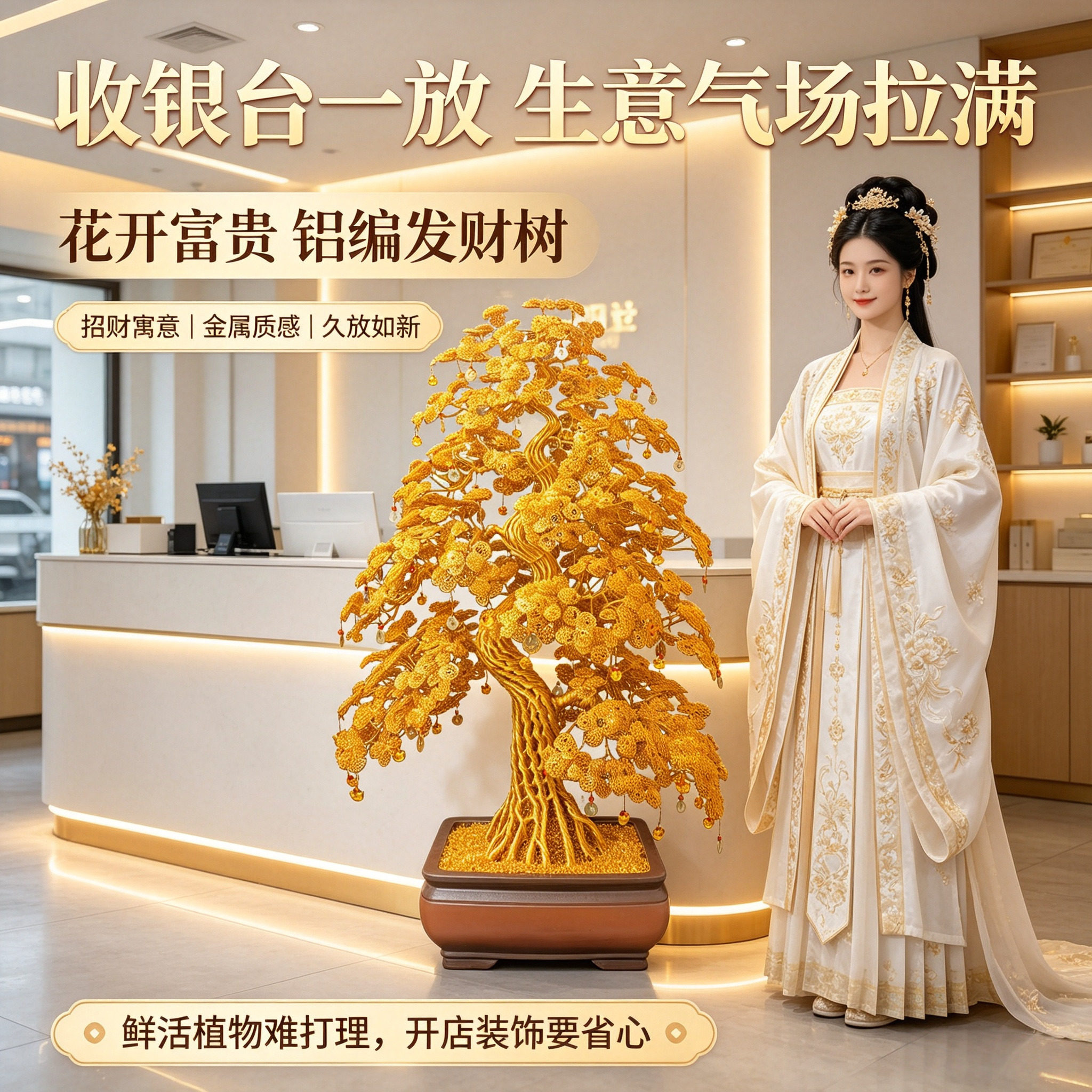 新中式公司庆祝手工发财树摆件企业庆典装饰品招财树开业商务送礼