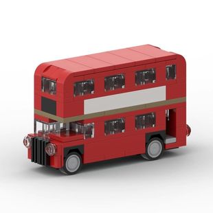 创意moc伦敦巴士迷你汽车模型桌面摆件儿童益智拼装 积木小颗粒